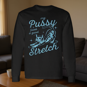 Camiseta de Manga Larga con Estampado de Gato que Ama Hacer Ejercicio, Humor Adulto, Unisex, Cuello Redondo, Serigrafiada - Product Image 3