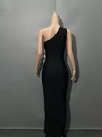 Robes longues pour femmes, chic, magnifiques, à fleurs, à une épaule, noires, bandage, robes de soirée, mode été