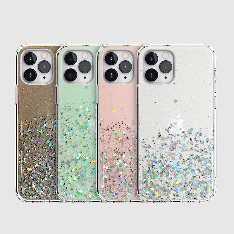 New Shockproof Colorful Glitter Epoxy Clear Hard Back Cover Cell Phone Case For Iphone 15 14 13 Pro Max Xr Xs Mobile Phones