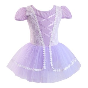 Girls Short Sleeve Ballet Tutu Dance Dress <b>Lace</b> Trim Tulle Skirt Princess Performance Training Wear - Product Image 3
