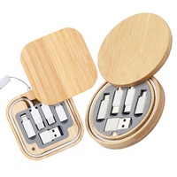 Boîte de rangement en bambou écologique, kit de câbles de charge multi-prises 60W, câble de charge universel 6 en 1, logo personnalisé, cadeau