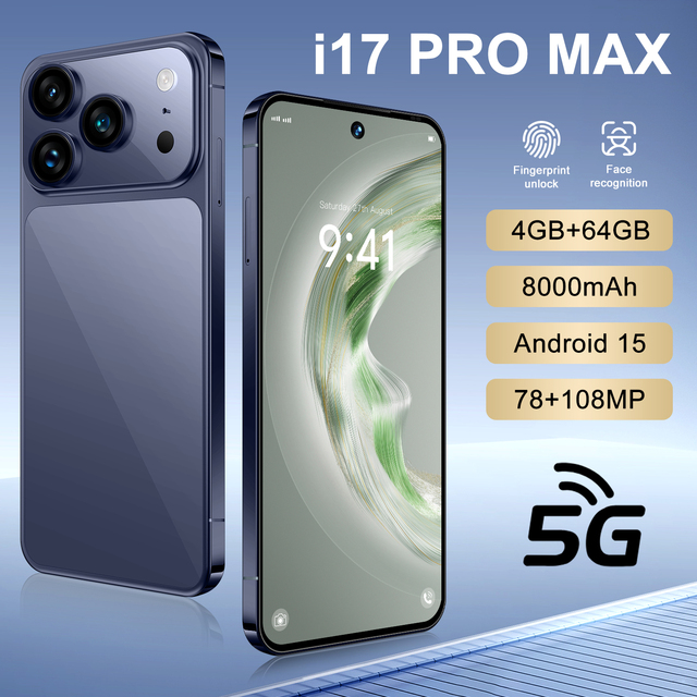 17 Pro Max 7.3 Inch 5G 2G LTE Smartphone Deca Core CPU 108MP Rear Camera HD OLED 120Hz Display 8000mAh Android 15 4GB