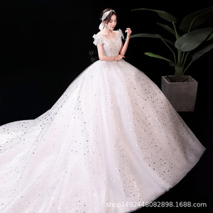 S0293X abito da sposa con spalle scoperte da sposa con gonna gonfia lungo fino al pavimento semplice piccola principessa sottile - Product Image 3