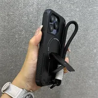   Casing untuk iPhone 17 16 14 13 11 12 15 Pro Max Plus dengan Pengisian Daya Nirkabel Magnetik, Tali Pergelangan Tangan, Penyangga, Pelindung Keras Anti Jatuh
