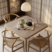 Plateau de table rectangulaire moderne en HPL Formica USA, finition grain de bois gris avec bordure en bois naturel, pour salle à manger intérieure ou café