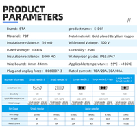 Connecteur D-SUB 2W2, étanche IP67, mâle/femelle, 2 broches, 20A, prise et prise de courant, montage sur circuit imprimé, interface d'alimentation industrielle