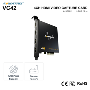 Tarjeta de Captura HDMI PCIe AVMATRIX VC42 de 4 Canales, 1080p60, 200Mbps, YUY2 Sin Comprimir, para Transmisión en Vivo y Grabación Multicanal - Product Image 1
