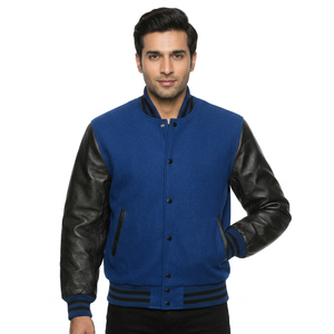Veste de baseball style streetwear pour homme, coupe oversize, en toile, fermeture à boutons, coupe-vent, en polaire - Product Image 1