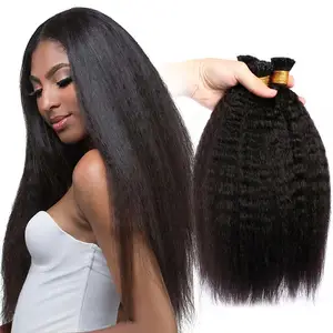 Peluca de cabello humano virgen para mujer, cutícula India rizada, Natural, queratina negra, extensión de Punta i, precio de fábrica, venta al por mayor