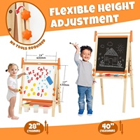 Chevalet d'art en bois pour enfants 2+ ans, tableau effaçable à sec double face réglable, tableau blanc magnétique, rouleau de papier, barre de 28-40 pouces, jouet