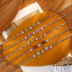 Pulsera de Trébol de Cuatro Hojas con Gemas de 4mm de Colores, Piedra Natural, Plata de Ley 925, Joyería para Mujer, Venta al Por Mayor - Product Image 3