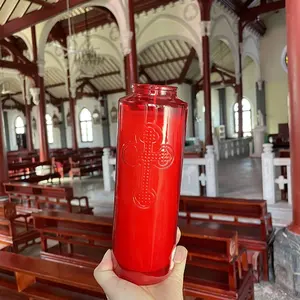 थोक ड्रॉप चर्च लंबे समय तक चलने स्तंभ सोया मोम लाल गुलाबी कस्टम पैटर्न और आकार धार्मिक मोमबत्ती