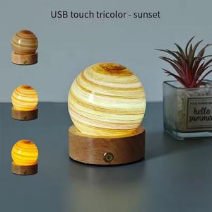 Lámpara de Noche LED Táctil Recargable de Diseño Creativo, Lámpara de Mesa Desmontable de Madera con Pantalla de Globo de Vidrio para Decoración de Dormitorio - Product Image 3