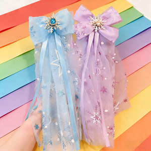 Barrette à <span class=keywords><strong>cheveux</strong></span> et bandeau en gaze pour enfants, motif <span class=keywords><strong>princesse</strong></span> féerique, orné de perles, strass et paillettes - Accessoires capillaires élégants faits à la main pour filles - Product Image 4