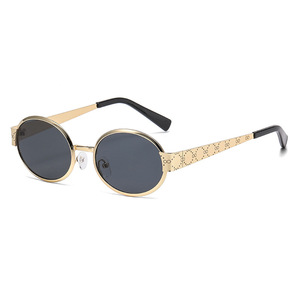 Retro <b>Round</b> <b>Sunglasses</b> Gold <b>Frame</b> UV400 Women's Fashion Sunshades Type 3 PC Lens Black <b>Frame</b> - Product Image 4
