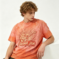 Kaos Oblong Oranye Heavyweight Vintage Wash Dirty Spray Streetwear, Efek Sun Faded Acid Wash ORANGE JAM, untuk Pria Unisex