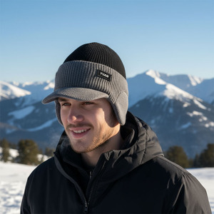 Vente chaude hiver unisexe Beanie 100% acrylique coupe-vent Protection des oreilles en peluche hiver tricoté chapeau pour Ski Golf cyclisme - Product Image 4