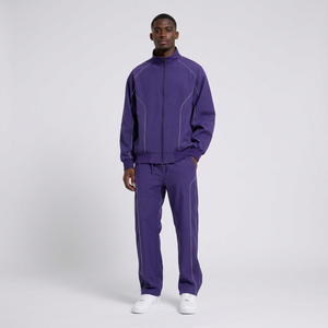 Ensembles pour hommes, vêtements de sport à rayures réfléchissantes, veste à col montant zippée à séchage rapide, pantalon <span class=keywords><strong>large</strong></span>, ensemble de survêtement décontracté - Product Image 1