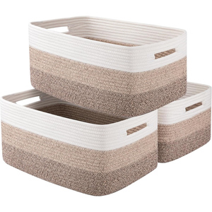 High Quality OEM ODM Wholesale <b>Rectangle</b> Sundries Organizer Toy <b>Storage</b> Bin Classic Cotton Rope Eco-Friendly <b>Basket</b> Set - Product Image 1
