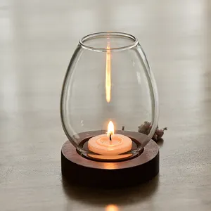 Portacandele votivo Tealight a forma di uovo in vetro fatto a mano con Base in legno per la decorazione domestica di nozze