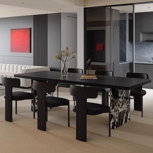 Juego de mesa y sillas de comedor estilo Bauhaus italiano, 6 piezas, diseño rectangular minimalista para uso doméstico - Product Image 1