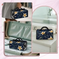 Sac de voyage cosmétique à suspendre en polyester à imprimé floral Plumeria hawaïen, marque privée, pour rangement de maquillage