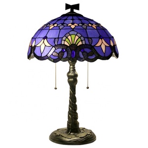 Lampe de table Tiffany LongHuiJing 16 pouces, style baroque violet, verre teinté, lampe de chevet rétro avec base en mosaïque torsadée - Product Image 3