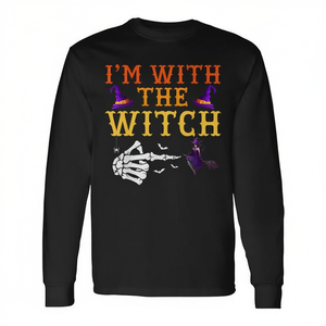 T-shirt à manches longues pour couple, costume d'Halloween « I'm With The Witch » - Product Image 2