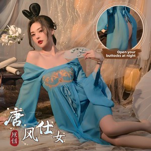Completo <span class=keywords><strong>Intimo</strong></span> Sexy in <span class=keywords><strong>Pizzo</strong></span> Stile Cinese Antico a 2 Pezzi da <span class=keywords><strong>Donna</strong></span>, Abbigliamento <span class=keywords><strong>Intimo</strong></span> Esotico in Chiffon Stampato Senza Spalline con Fessura sui Fianchi - Product Image 3