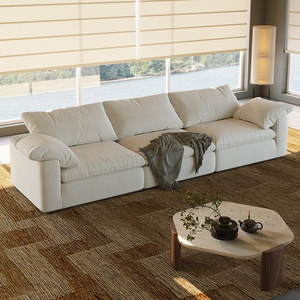 Conjunto de Sofá en Forma de L |   Funda Lavable Extraíble de Tela de Lino <span class=keywords><strong>y</strong></span> Algodón Estilo Wabi-Sabi Crema para Sala de Estar Modular GF808 - Product Image 3