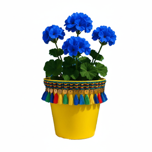 NF Lauren Yellow Tassel Flower Pot Private Label Ethnic Decorative <b>Plastic</b> <b>Planter</b> Hand Painted Boho Character Desktop Face Pot - Product Image 2
