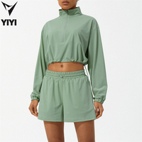 Ensemble de vêtements de sport pour femmes, logo personnalisé, été, anti-UV, protection solaire, yoga, deux pièces, veste coupe-vent à fermeture éclair, jogging en plein air, survêtements