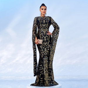 Vestido formal de noche largo para mujer, Vestido de satén hasta el suelo con lentejuelas para fiestas en Dubái y Oriente Medio - Product Image 5
