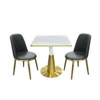 Table à manger minimaliste en acier inoxydable avec bords dorés en titane dessus en pierre artificielle carrée grands meubles importés