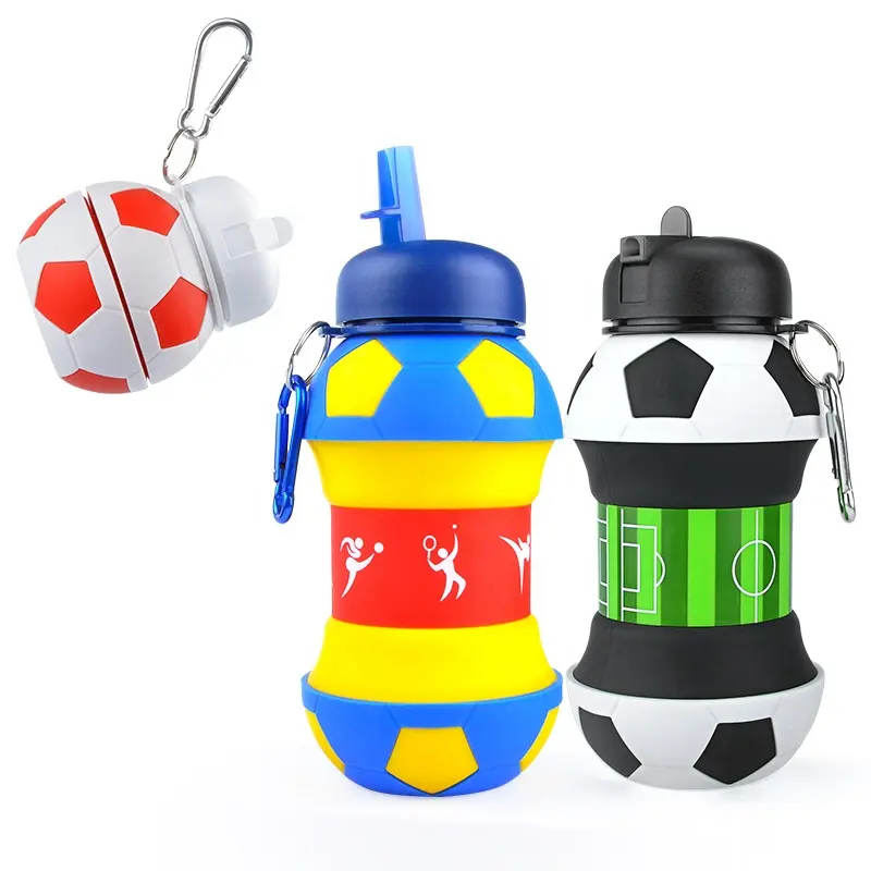 Botol minum anak, botol air anak olahraga dapat dilipat bebas bpa untuk sepak bola kaki