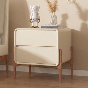 Table de chevet minimaliste moderne en bois massif avec 2 tiroirs, meuble de rangement pour chambre à coucher - Product Image 1