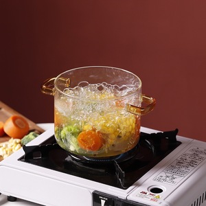 Casseroles en verre borosilicate trempé résistant à la chaleur, antiadhésives, transparentes, avec double poignée colorée - Product Image 4
