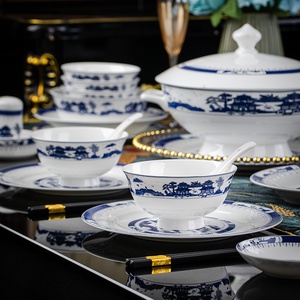 Service de vaisselle en porcelaine de Jingdezhen, couleur bleu et blanc, en porcelaine fine, pour la maison, cadeau, assiette à dîner chinoise - Product Image 3