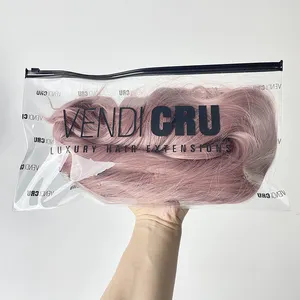 Chuyên Nghiệp Biểu Tượng Tùy Chỉnh Nhựa PVC Dây Kéo Pouch Tóc Giả Vận Chuyển Lưu Trữ Túi Tóc Mở Rộng Bao Bì Túi Cho Tóc Giả