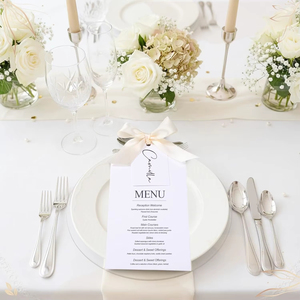 Menus de dîner de mariage personnalisés élégants en papier calligraphié doré avec impression numérique pour mariages et réceptions - Product Image 4