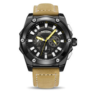 Reloj deportivo para hombre con esfera grande, correa de cuero genuino, movimiento de cuarzo, reloj de pulsera multifuncional - Product Image 5