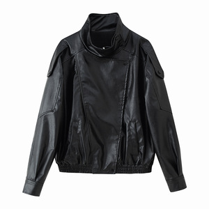 <span class=keywords><strong>Veste</strong></span> en cuir décontractée pour <span class=keywords><strong>femme</strong></span> à col montant et manches longues, style européen et américain, best-seller du commerce transfrontalier - Product Image 4
