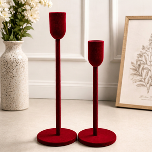 <b>Red</b> Velvet Taper <b>Candle</b> Holder Set of 2 designed to add a luxurious and sophisticated touch to your home décor - Product Image 1