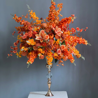 Décor floral artificiel doré pour centres de table de mariage d'automne, fleurs de fond pour banquets d'automne et décoration de table de mariage