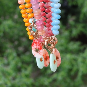 Bohemian Natural Crystal Diamond Pendant <b>Necklace</b> Colorful Beaded Neck Chain Summer <b>Beach</b> Dopamine Stainless Steel Material - Product Image 3