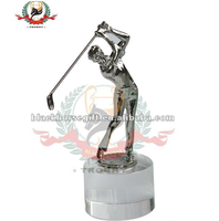 Sculpture de golf personnalisée en or plaqué, polie, en métal moulé, trophée sportif, figurines métalliques, souvenir, cadeau, base en cristal personnalisable