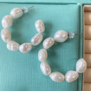 스털링 실버 925 빅 후프 천연 10-11mm 담수 바로크 진주 귀걸이 - Product Image 2