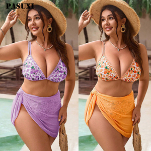 Traje de Baño PASUXI Sexy para Mujer Madura, Bikini de 3 Piezas con Malla en V, Top Push-Up, Ropa de Playa para Chicas - Product Image 1