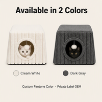 Maison pour chat en velours côtelé semi-fermée, tanière douillette pour chat, rembourrage en coton PP chaud, housse amovible et lavable, antidérapante, vente en gros OEM, jouet pompon