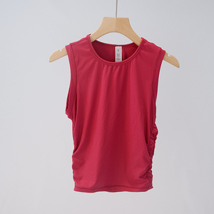 Débardeur de sport sans manches pour femme, séchage rapide, côtelé, avec double fronces latérales, idéal pour le fitness et le yoga - Product Image 2
